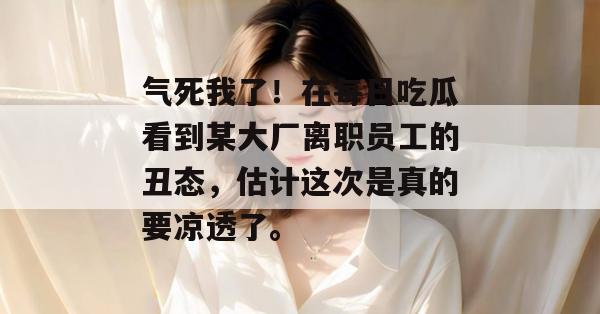 气死我了！在每日吃瓜看到某大厂离职员工的丑态，估计这次是真的要凉透了。